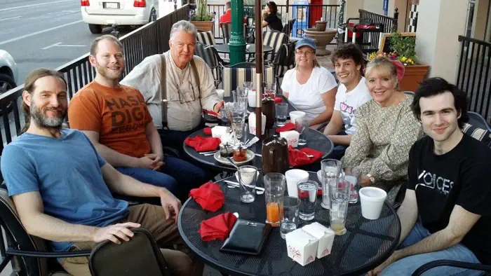 the band enjoying Thai food